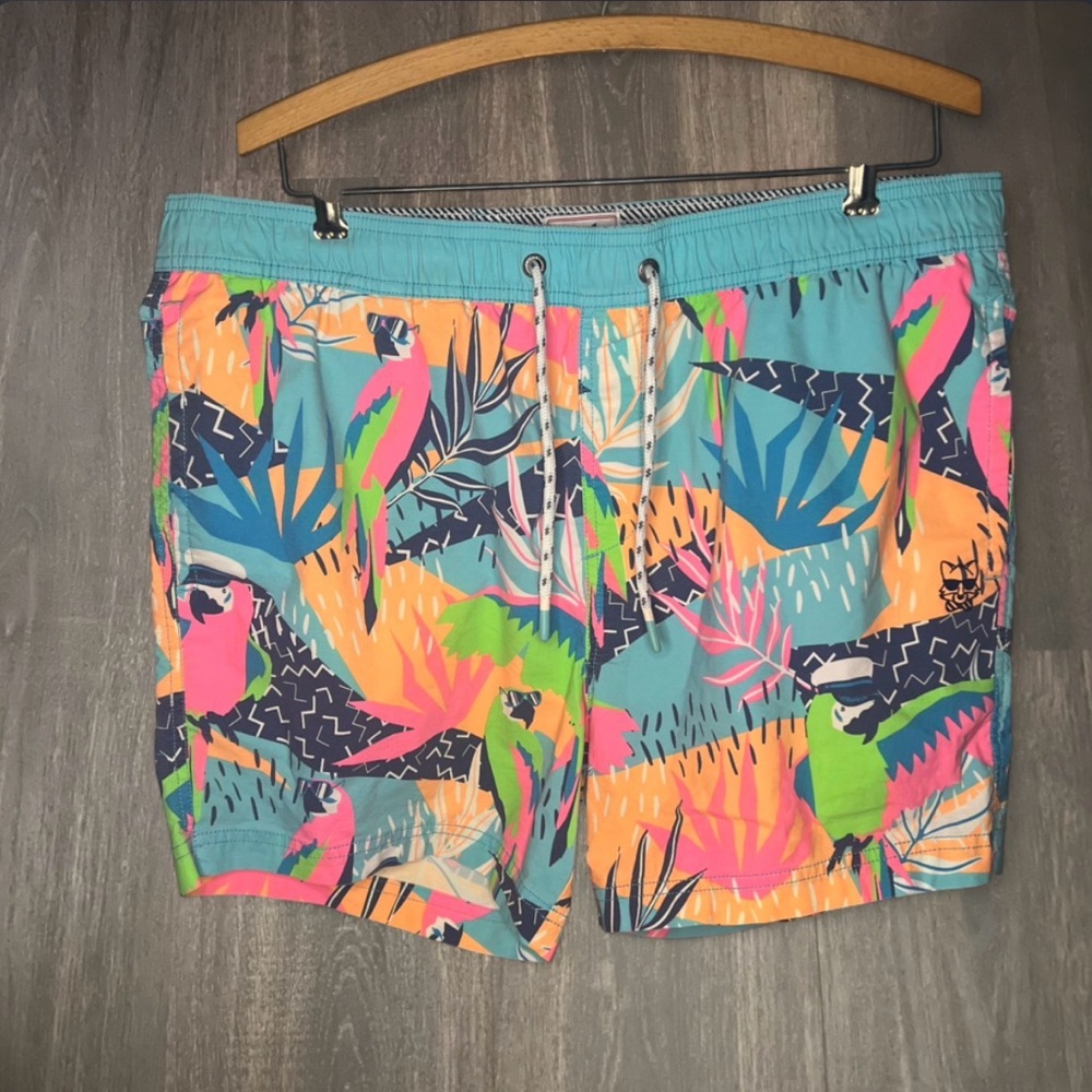 Party Pants‎ Tropical Parrot Swim Trunks XL Bright Beach Shorts